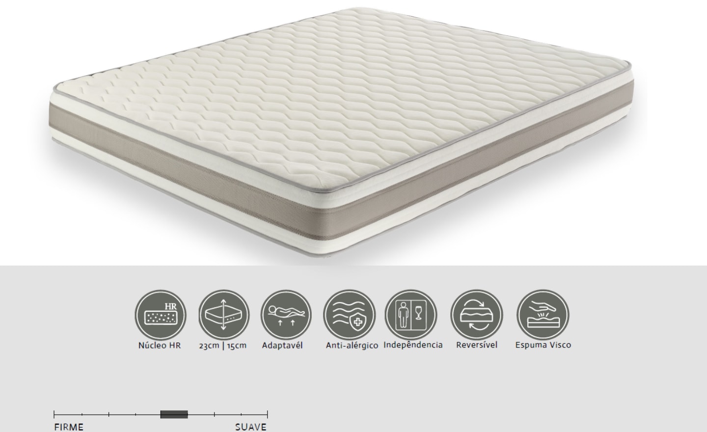 Colchão de Núcleo Royal com viscoelástico e laterais respiráveis em tom cinza | Moveistore