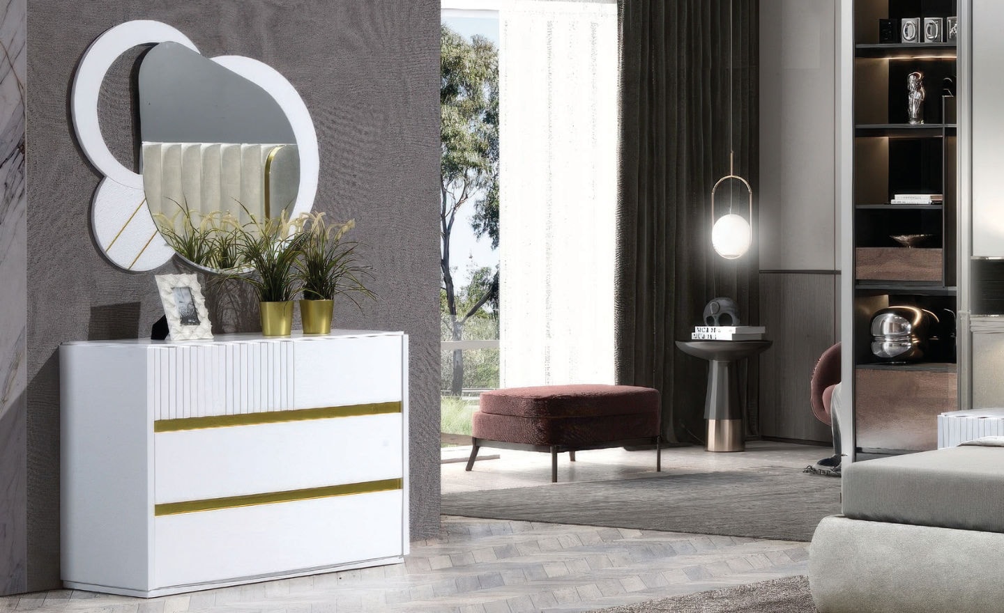 Cómoda Majestic Aura com acabamento lacado e detalhe metálico | Moveistore