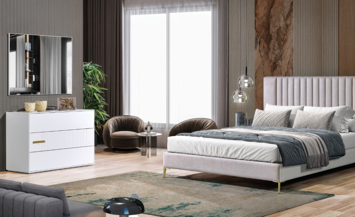 Cómoda Verticalis com três gavetas e puxador metálico em design minimalista | Moveistore