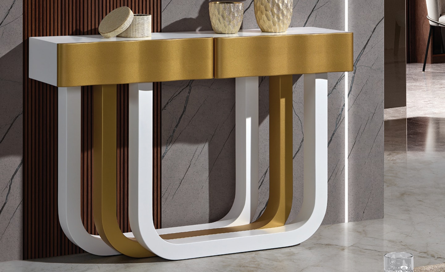 Consola Cadence com design geométrico e gavetas discretas