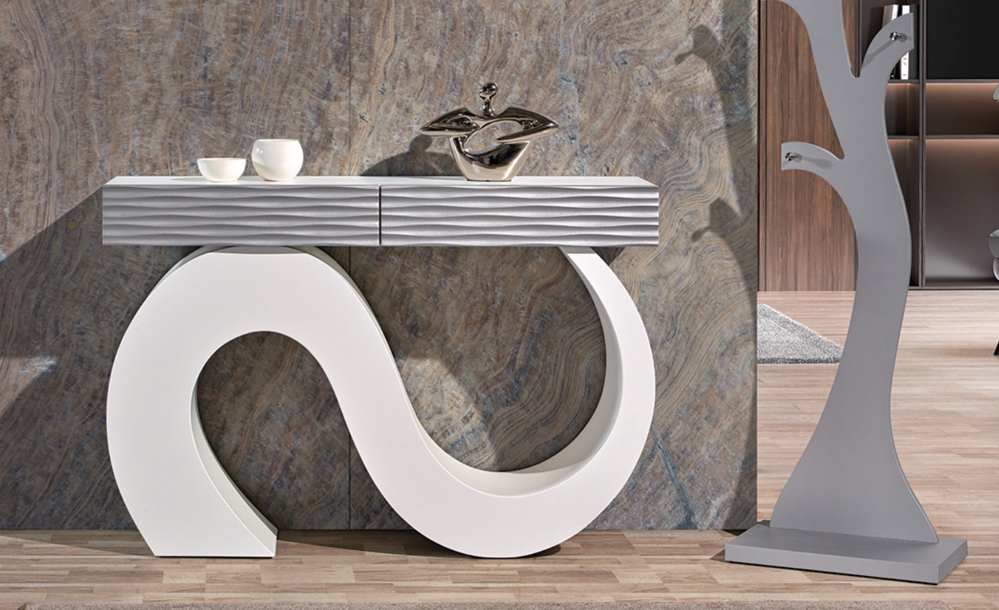 Consola Ondas com base ondulada e frentes texturizadas em relevo