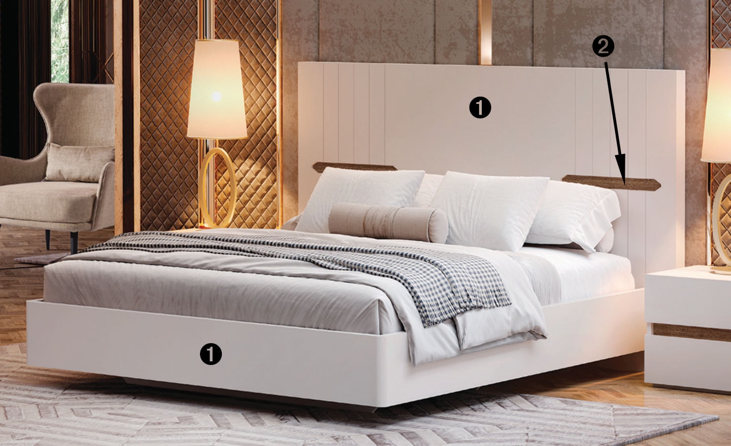 Mesa de Cabeceira Terra Nobre com duas gavetas e detalhe em madeira | Moveistore