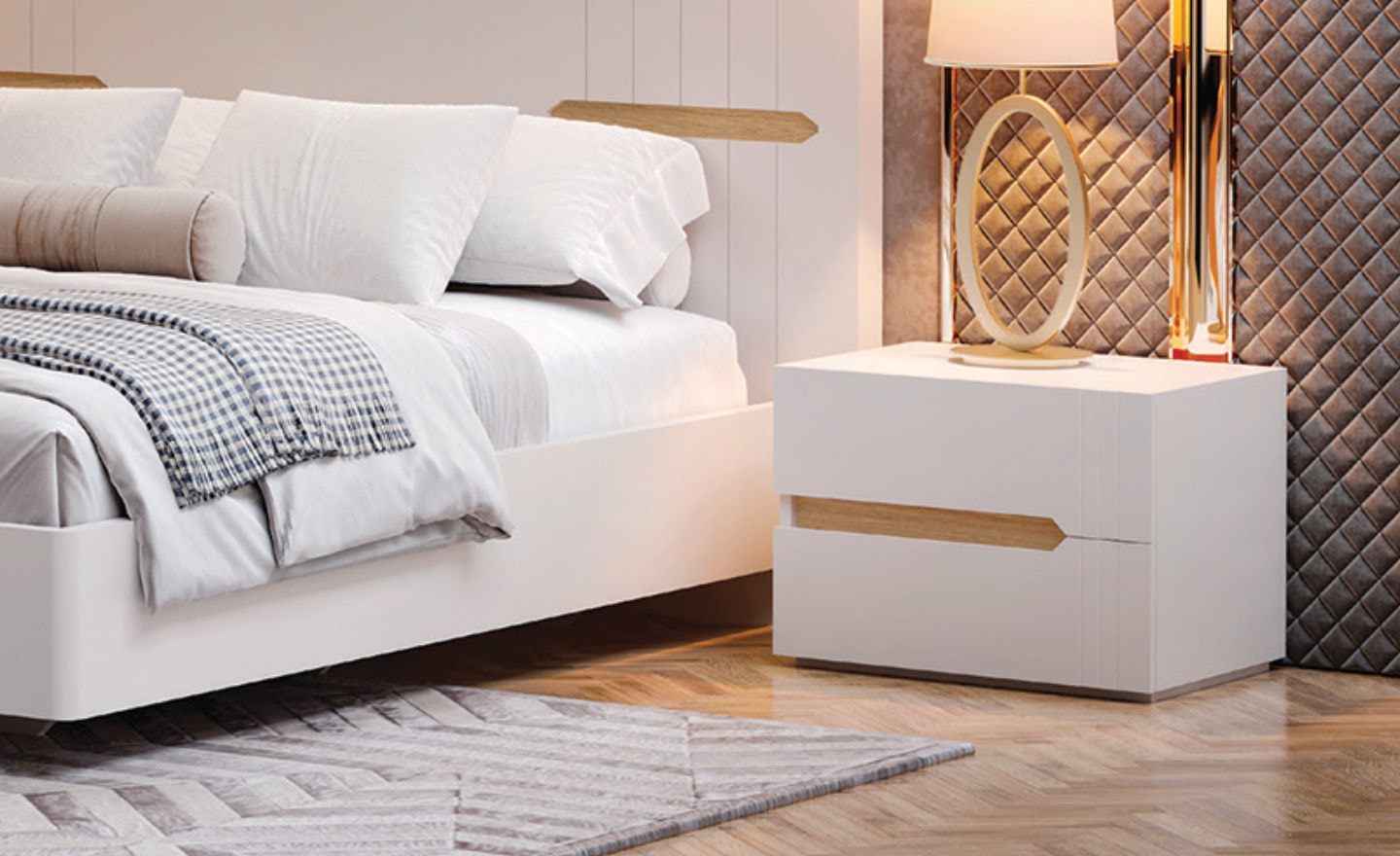 Mesa de Cabeceira Terra Nobre com duas gavetas e detalhe em madeira | Moveistore