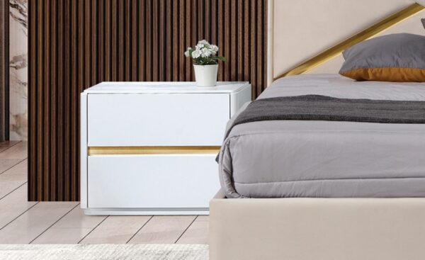 Quarto de Casal Dune com cama estofada e design geométrico