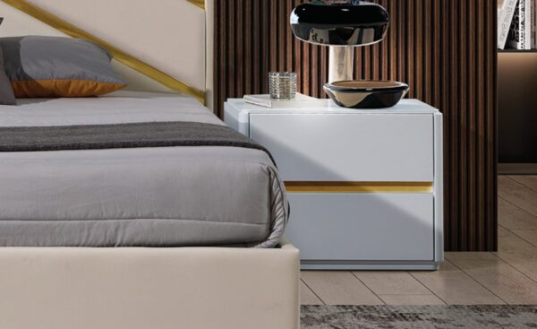 Quarto de Casal Dune com cama estofada e design geométrico