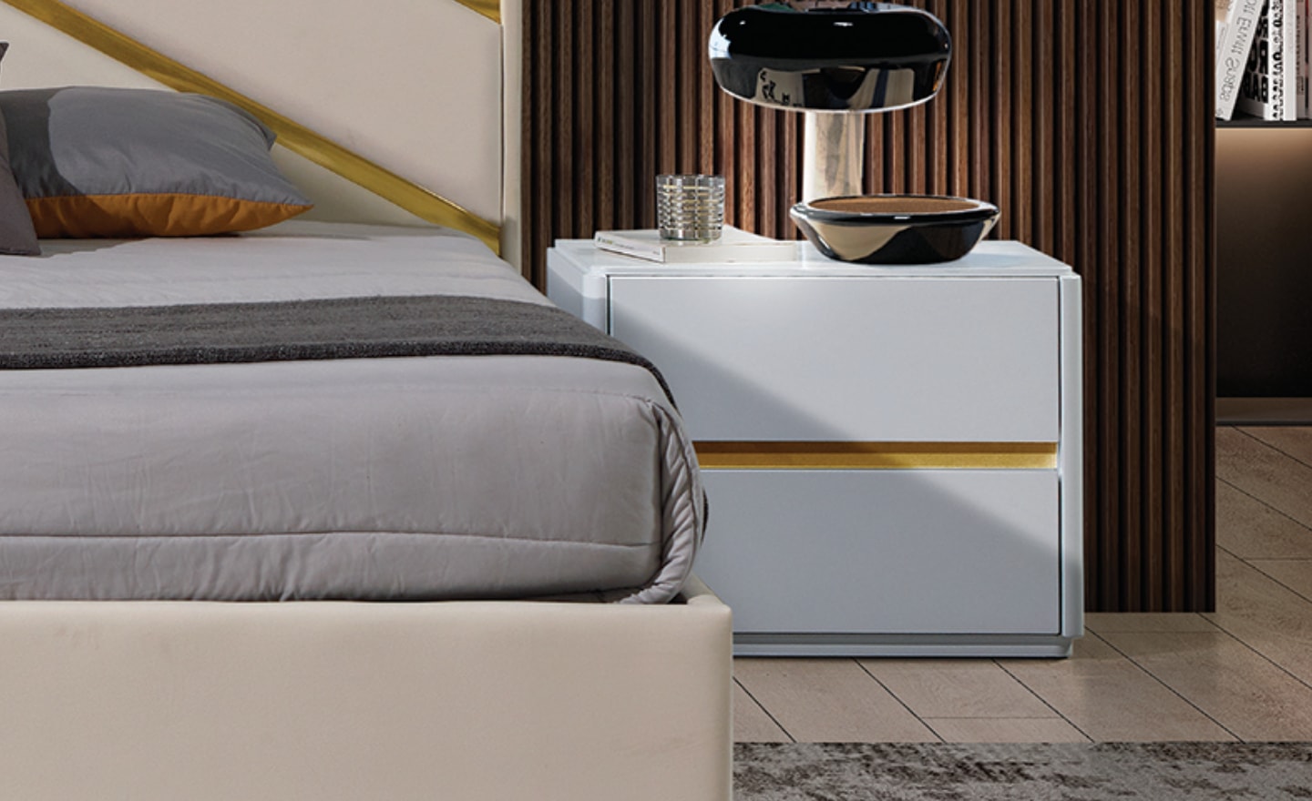 Quarto Dune – Sofisticação Contemporânea com Detalhes Geométricos