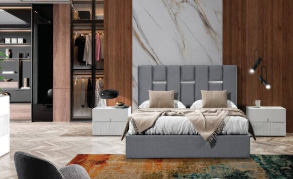 Quarto Aspen – Cabeceira Estofada de Linhas Retas e Aconchegantes Quarto de Casal Estofado Aspen com cabeceira ampla e tecido suave