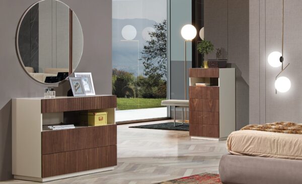 Quarto de Casal Linea Estofado com cabeceira acolchoada e estrutura em MDF