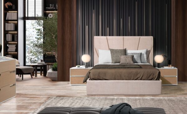 Quarto Milano – Conforto e Estilo com Design Exclusivo Quarto de Casal Milano com cabeceira estofada de design geométrico