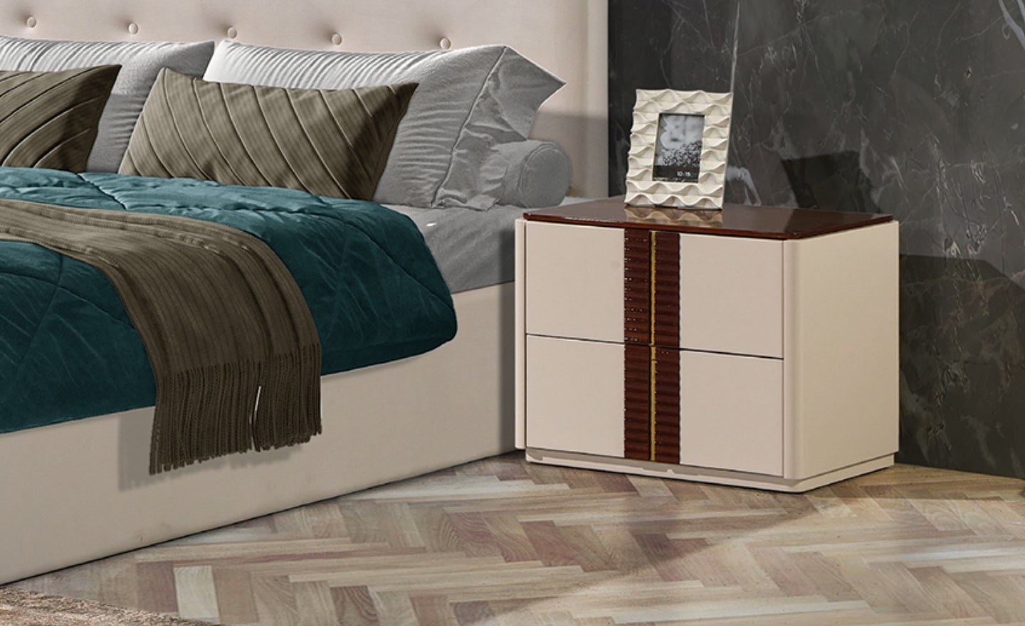 Quarto Sahara – Sofisticação Clássica e Conforto Contemporâneo