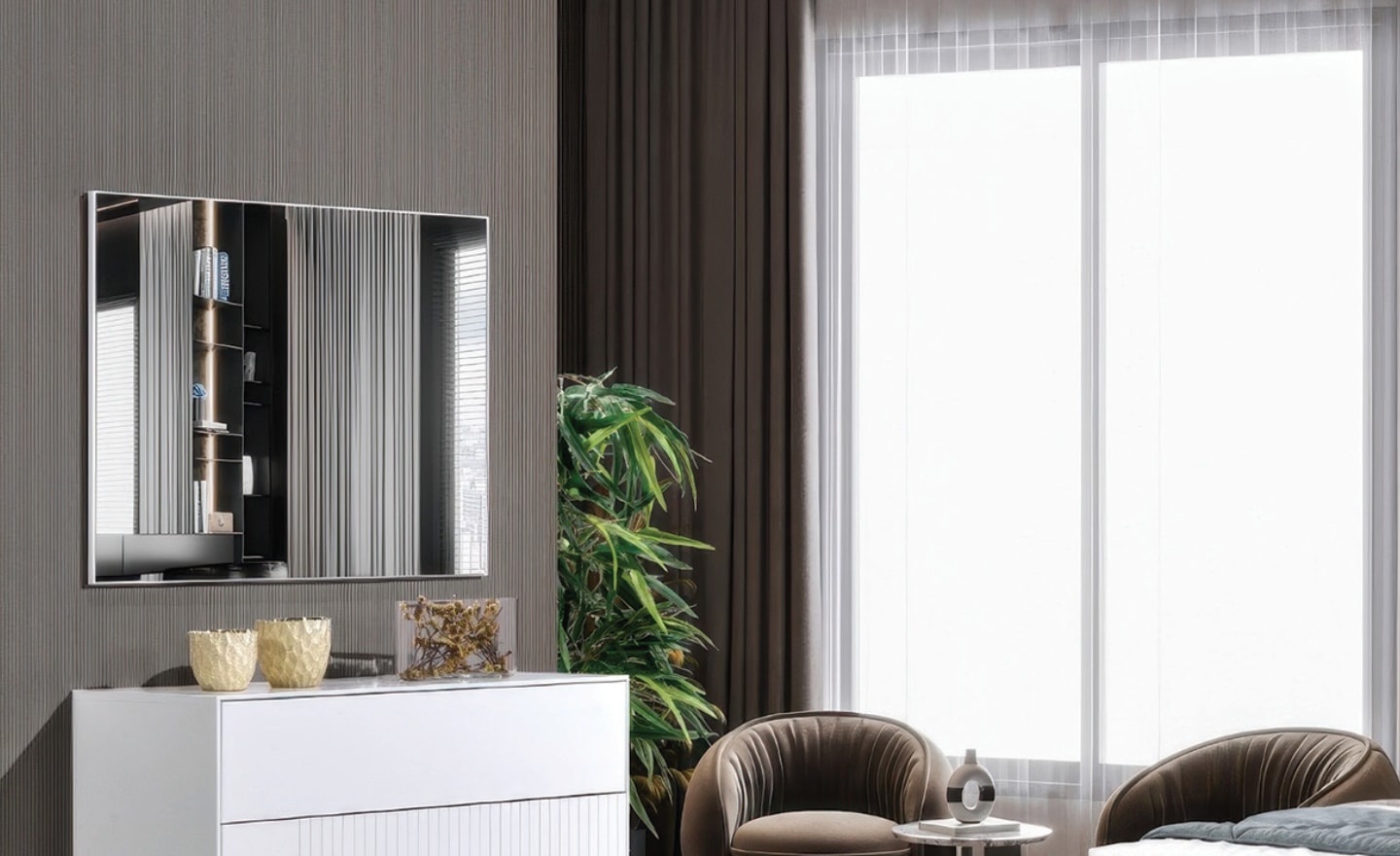 Quarto de Casal Verticalis com cabeceira estofada e pés metálicos | Moveistore