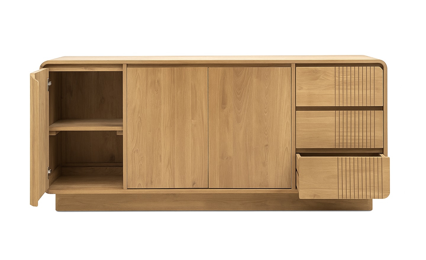 Aparador Eyre 3 Portas 3 Gavetas 6396002 em madeira de teca com detalhes ripados | Moveistore