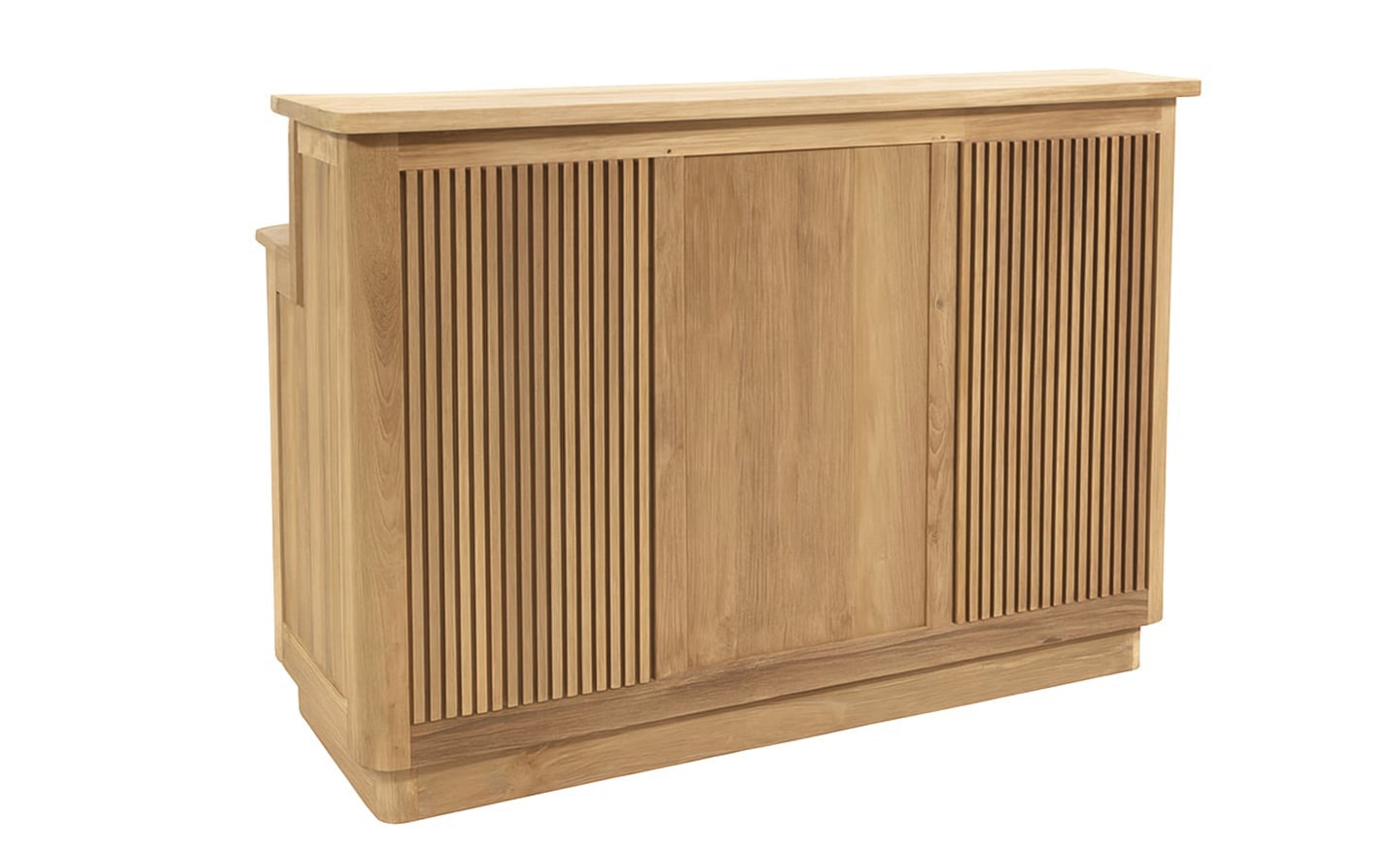 O Móvel Auxiliar Eyre 6396003 combina madeira de teca, tampo em pedra e design ripado com um acabamento artesanal exclusivo | Moveistore