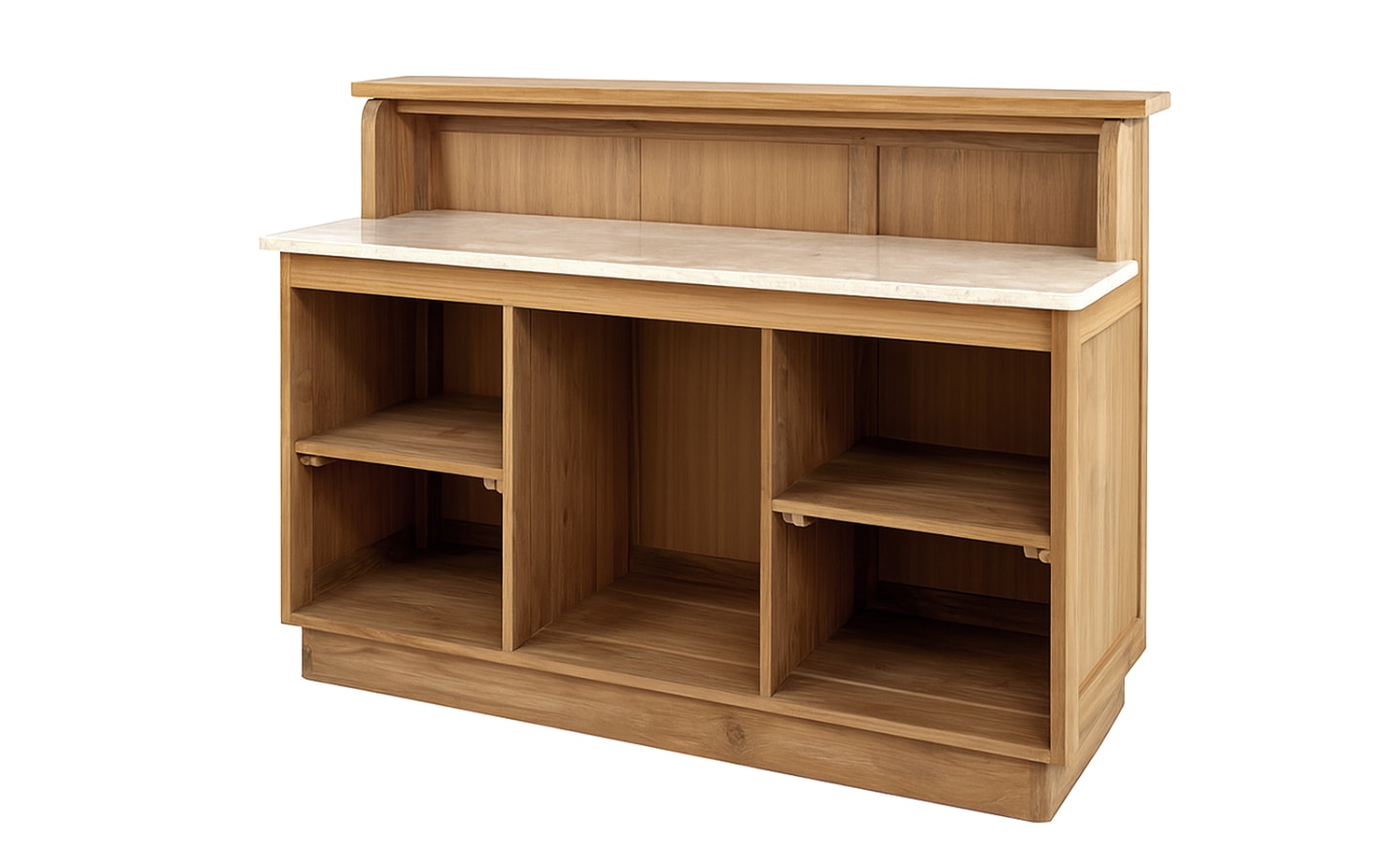 O Móvel Auxiliar Eyre 6396003 combina madeira de teca, tampo em pedra e design ripado com um acabamento artesanal exclusivo | Moveistore