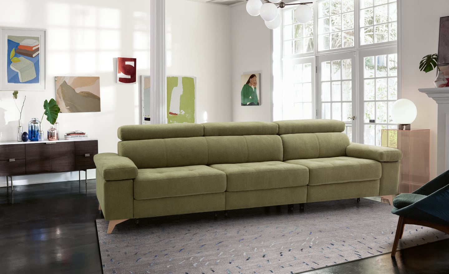 Sofá com Assento Deslizante Polo com apoio de cabeça ajustável e encosto reclinável | Moveistore