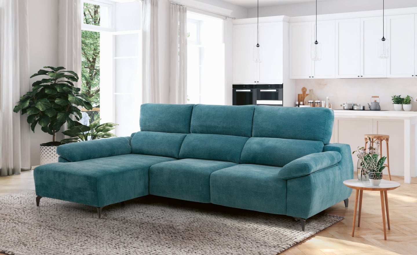 Sofá Chaise Longue Nina com encostos altos e assentos deslizantes | Moveistore