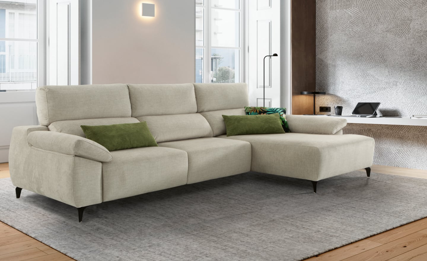 Sofá Chaise Longue Nina com encostos altos e assentos deslizantes | Moveistore