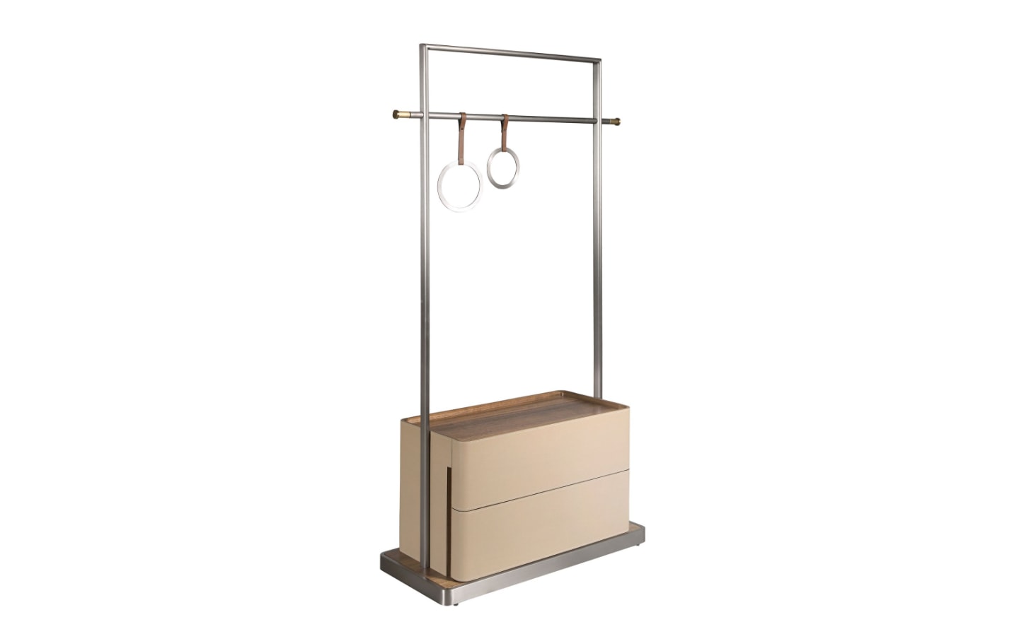 Cabide Lumo 3282 em madeira nogueira natural com couro sintético marta cobre e aço inoxidável polido | Moveistore