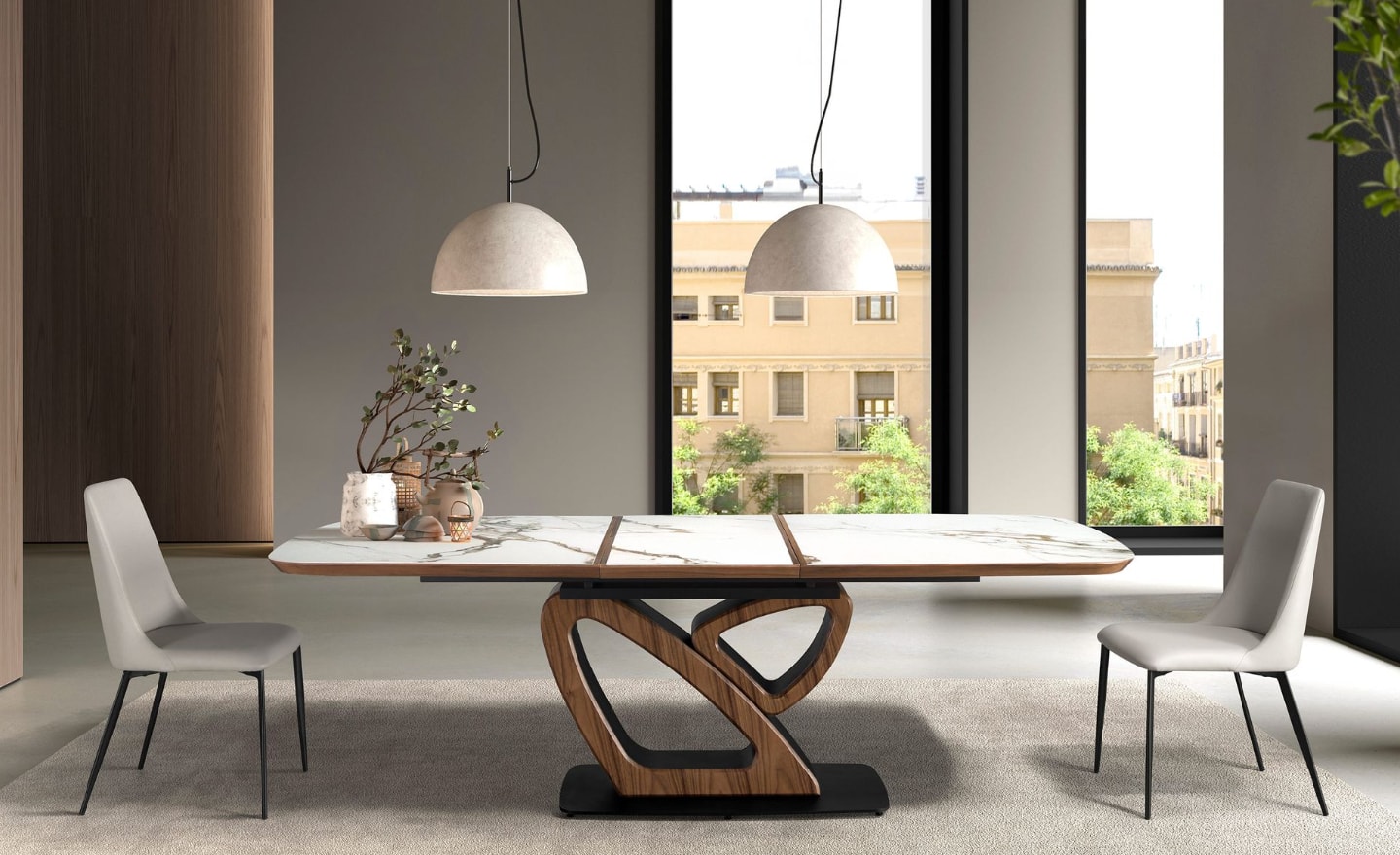 Cadeira Aris 4184 com assento em pele sintética cinzenta clara e pernas em aço preto mate | Moveistore