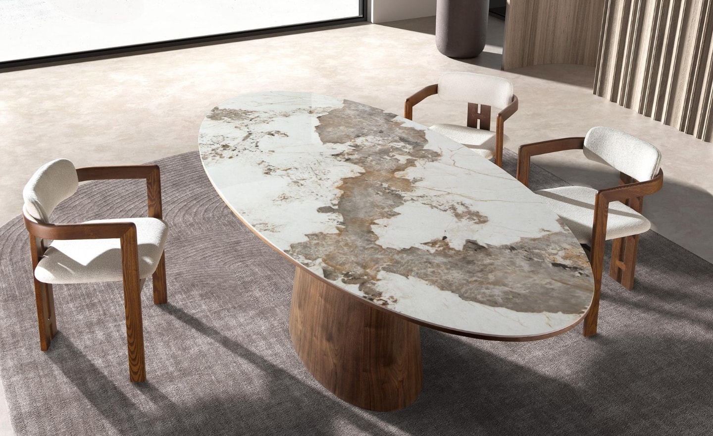 Cadeira Aron 4194 em madeira de nogueira com estofado em tecido branco | Moveistore