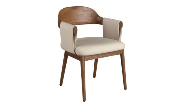 Cadeira Enzo 5186 em couro sintético creme com pernas em madeira cor de nogueira | Moveistore
