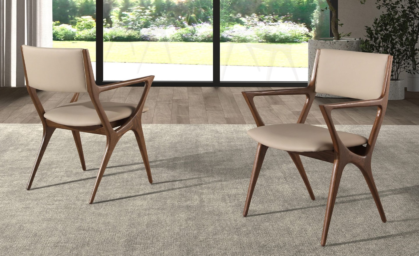 Cadeira Eron 4199 estofada em pele de vison com estrutura em madeira de nogueira | Moveistore