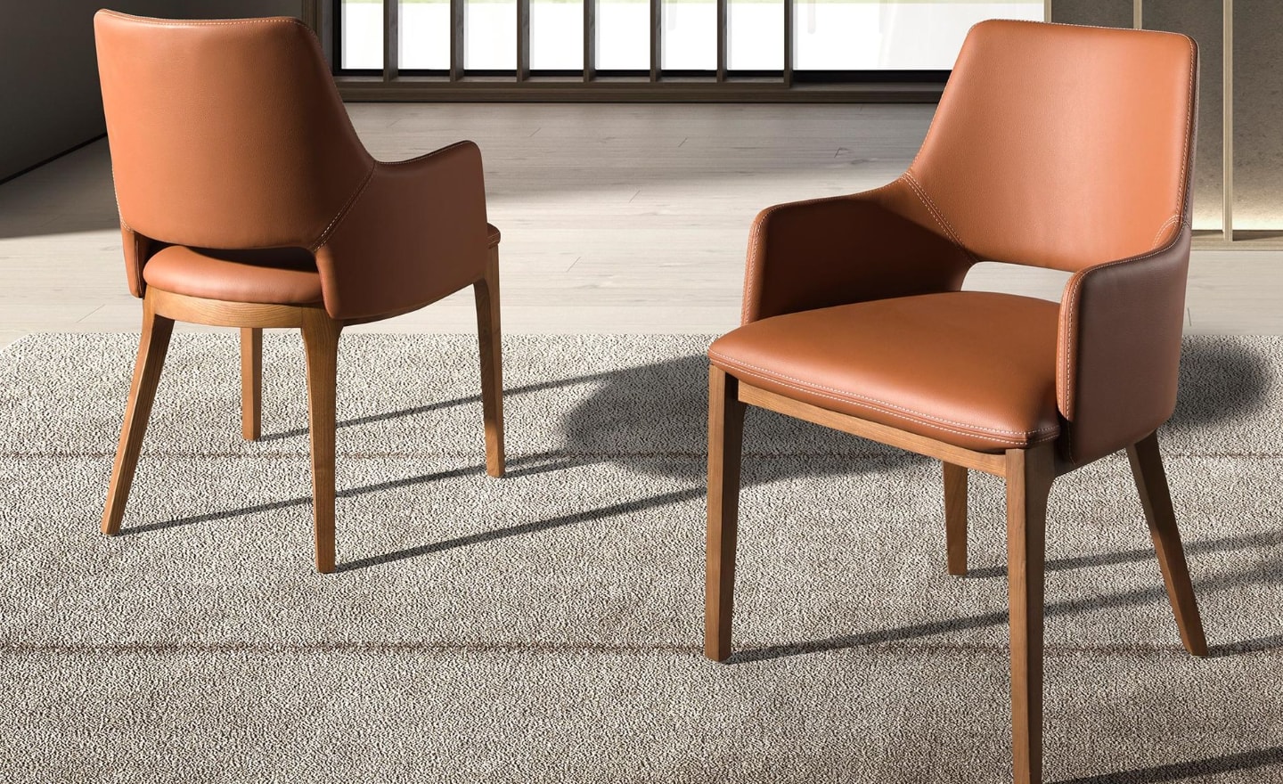 Cadeira Gael 4157 em madeira de nogueira natural com estofado em couro sintético castanho | Moveistore