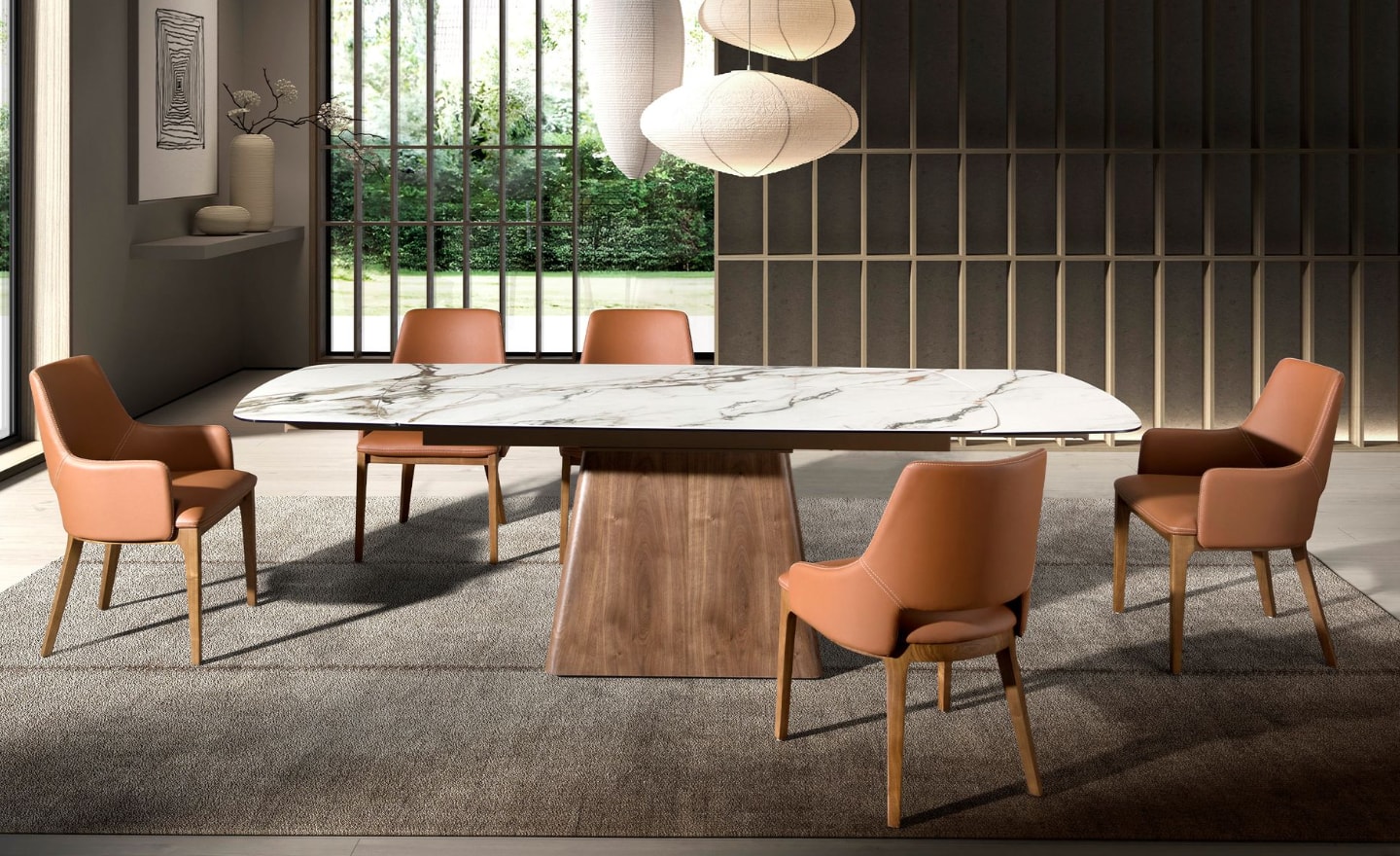 Cadeira Gael 4157 em madeira de nogueira natural com estofado em couro sintético castanho | Moveistore