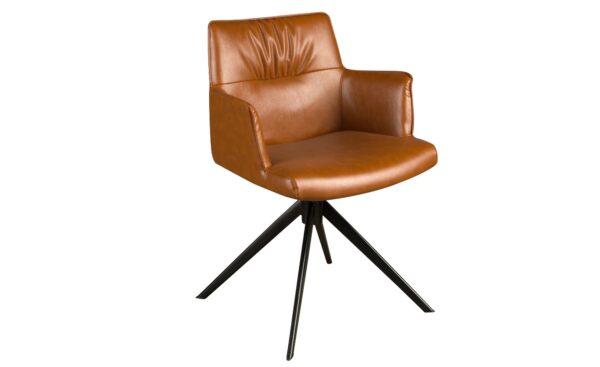 Cadeira Giratória Naro 4193 em couro sintético castanho cognac com base giratória em aço preto mate | Moveistore