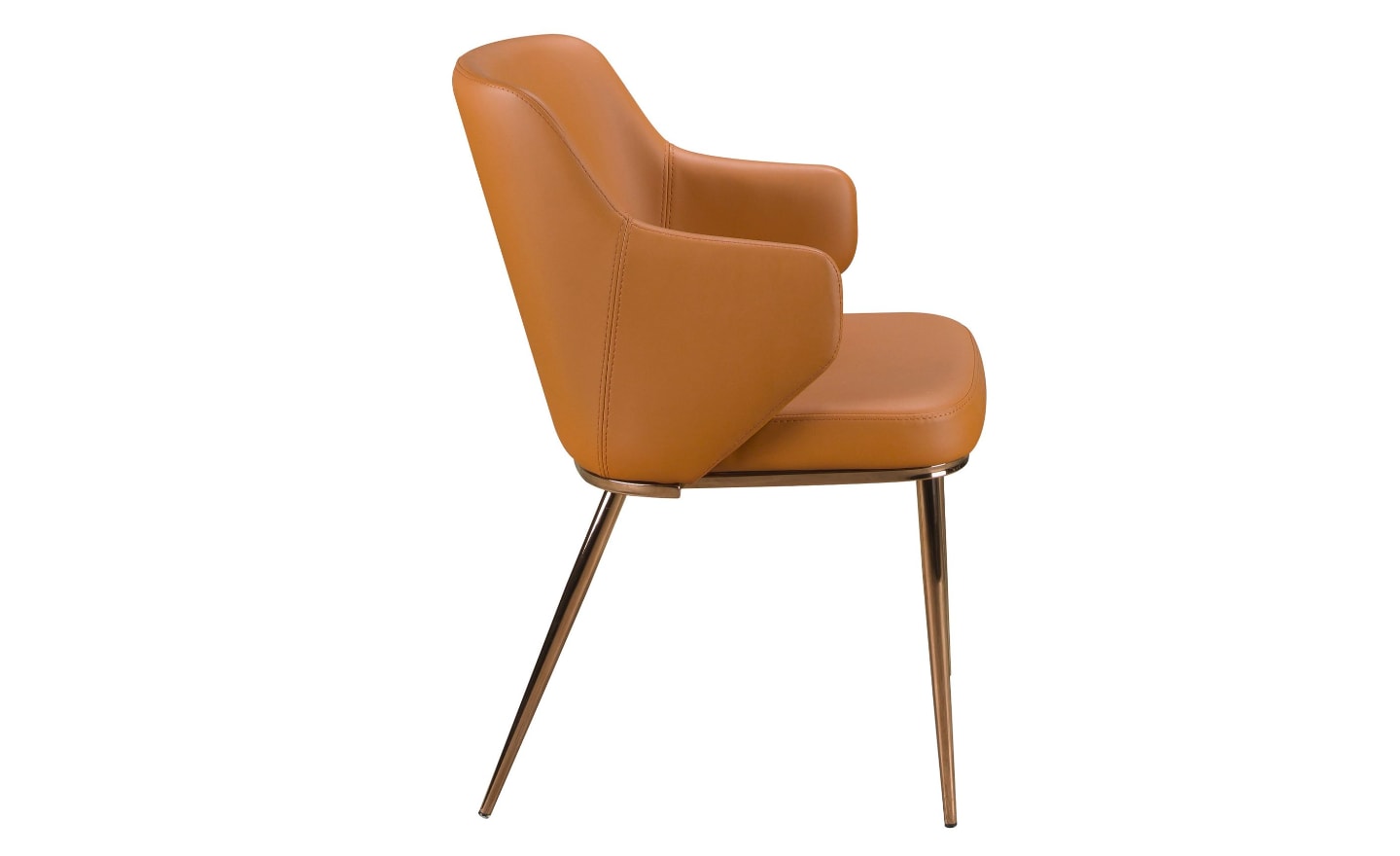 Cadeira Iven 4162 com estofado em couro sintético castanho e pernas em aço cromado ouro rosa | Moveistore