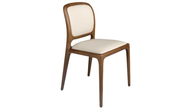 Cadeira Lior 4169 em madeira cor de nogueira com estofado em couro sintético creme | Moveistore