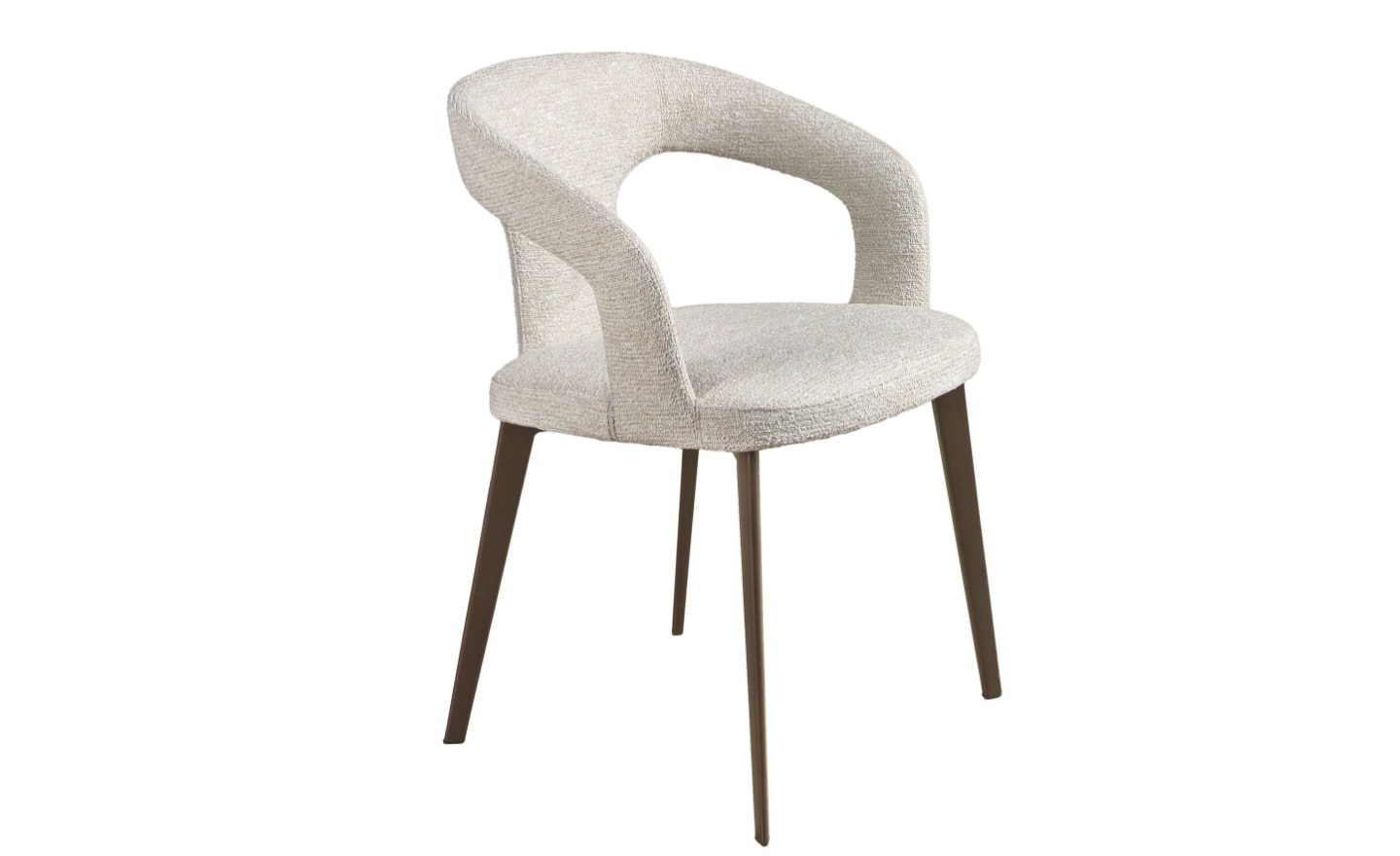 Cadeira Luan 4173 com braços, estofada em tecido branco e pernas em aço castanho | Moveistore