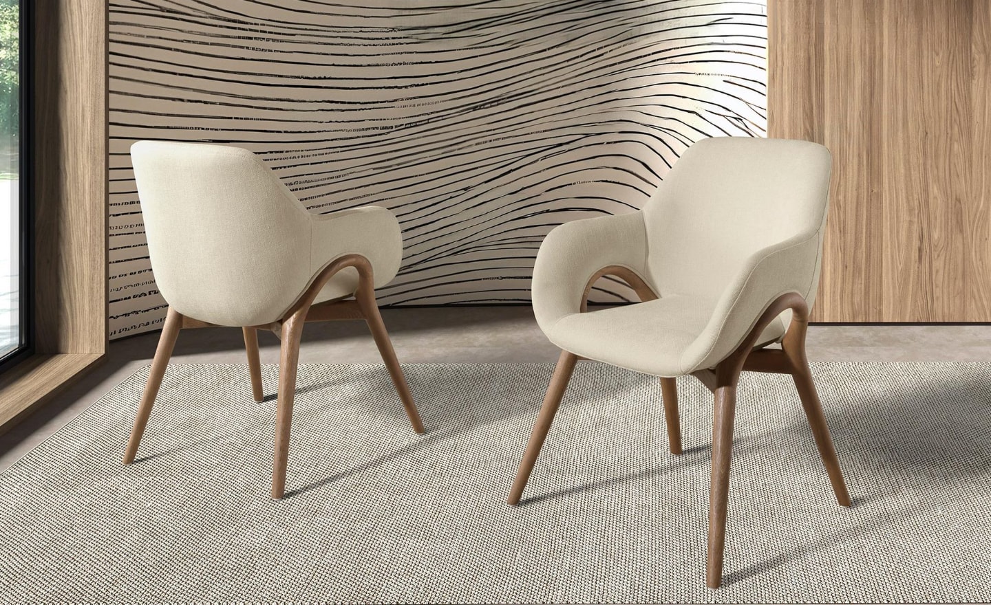 Cadeira Luna 4197 em tecido bege com estrutura em madeira cor de nogueira | Moveistore