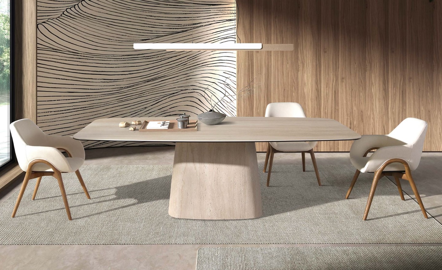 Cadeira Luna 4197 em tecido bege com estrutura em madeira cor de nogueira | Moveistore