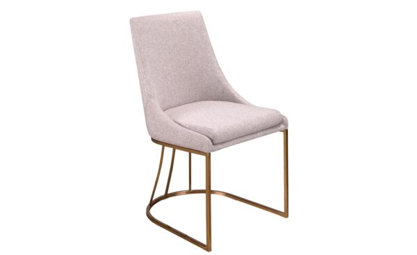 Cadeira Nair 4182 com estofado em tecido cinzento e pernas em aço cromado ouro rosa | Moveistore