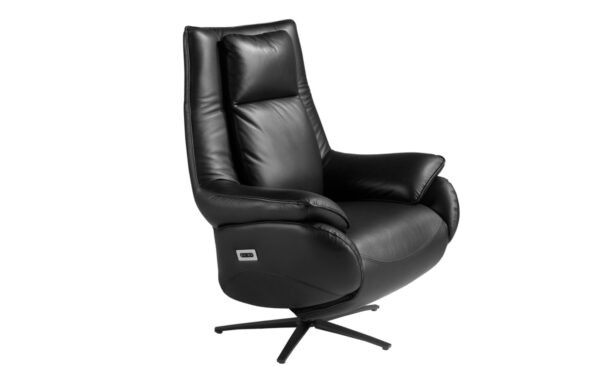 Cadeirão Giratório em Pele Vogue 5124 estofado em pele preta com base giratória em aço preto | Moveistore