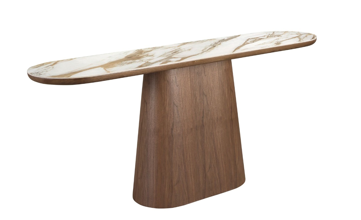 Consola de Entrada Armonia 3284 com tampo em mármore porcelânico branco e base em madeira nogueira | Moveistore