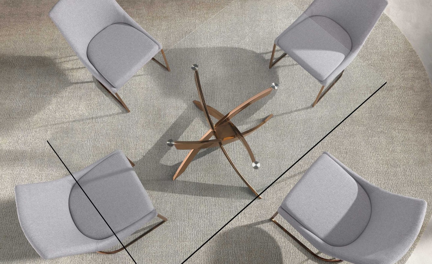 Mesa de Jantar Elyon Retangular 1169 com tampo em vidro e estrutura cromada em ouro rosa | Moveistore