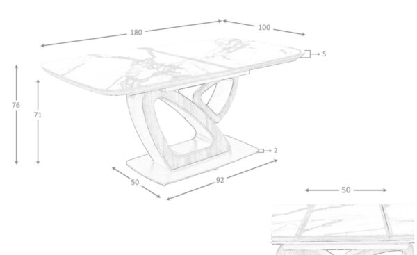 Mesa de Jantar Extensível Infinity 1161 com tampo em mármore porcelânico branco e estrutura em nogueira natural | Moveistore