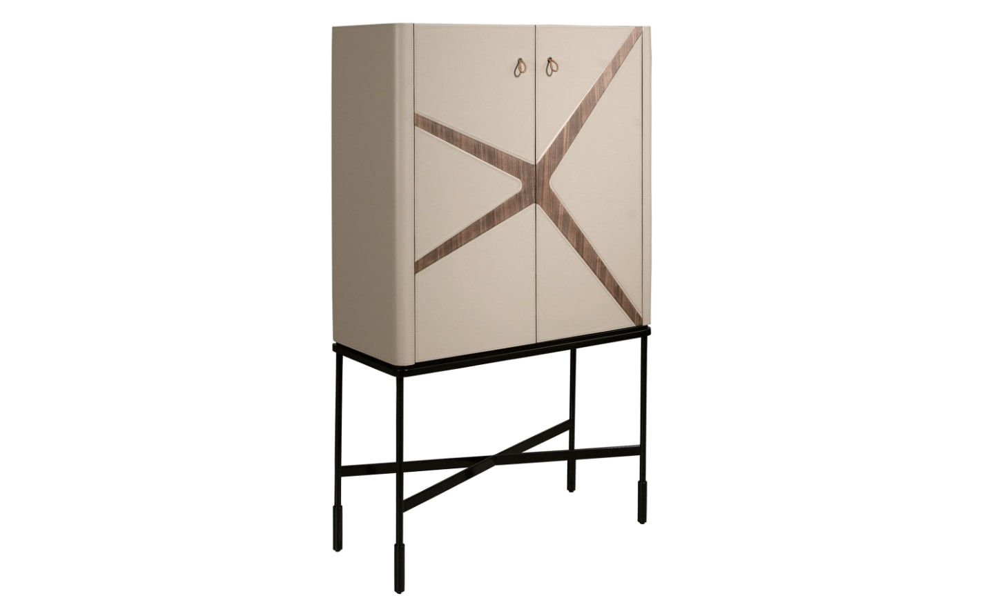 Móvel Auxiliar Axis 3280 em madeira folheada a nogueira natural com pele bege e pés em aço preto | Moveistore