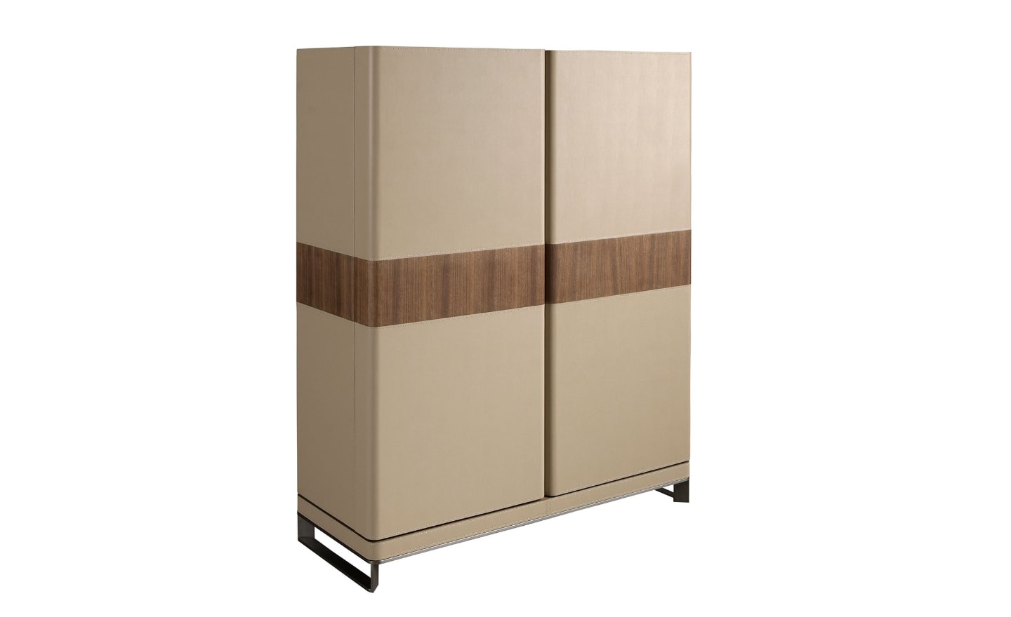 Móvel Auxiliar Halo 3276 em madeira de nogueira natural com exterior em pele bege e pés metálicos | Moveistore