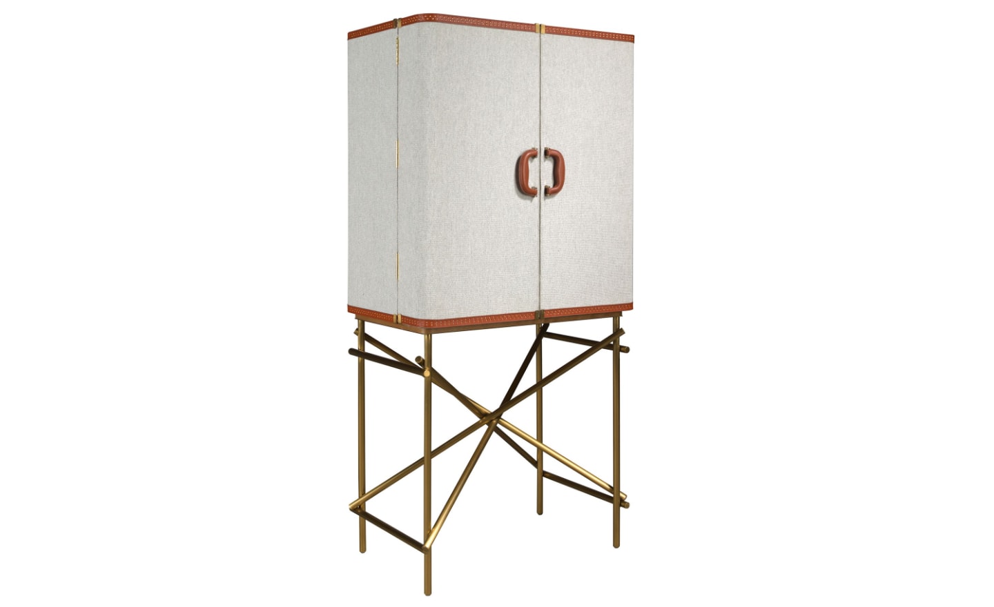 Móvel Bar Atria 3272 em tecido cinzento com pés dourados e estrutura em nogueira | Moveistore