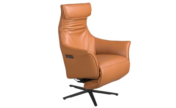 Poltrona Giratória Nova 5137 em pele castanha com sistema relax elétrico e portas USB | Moveistore