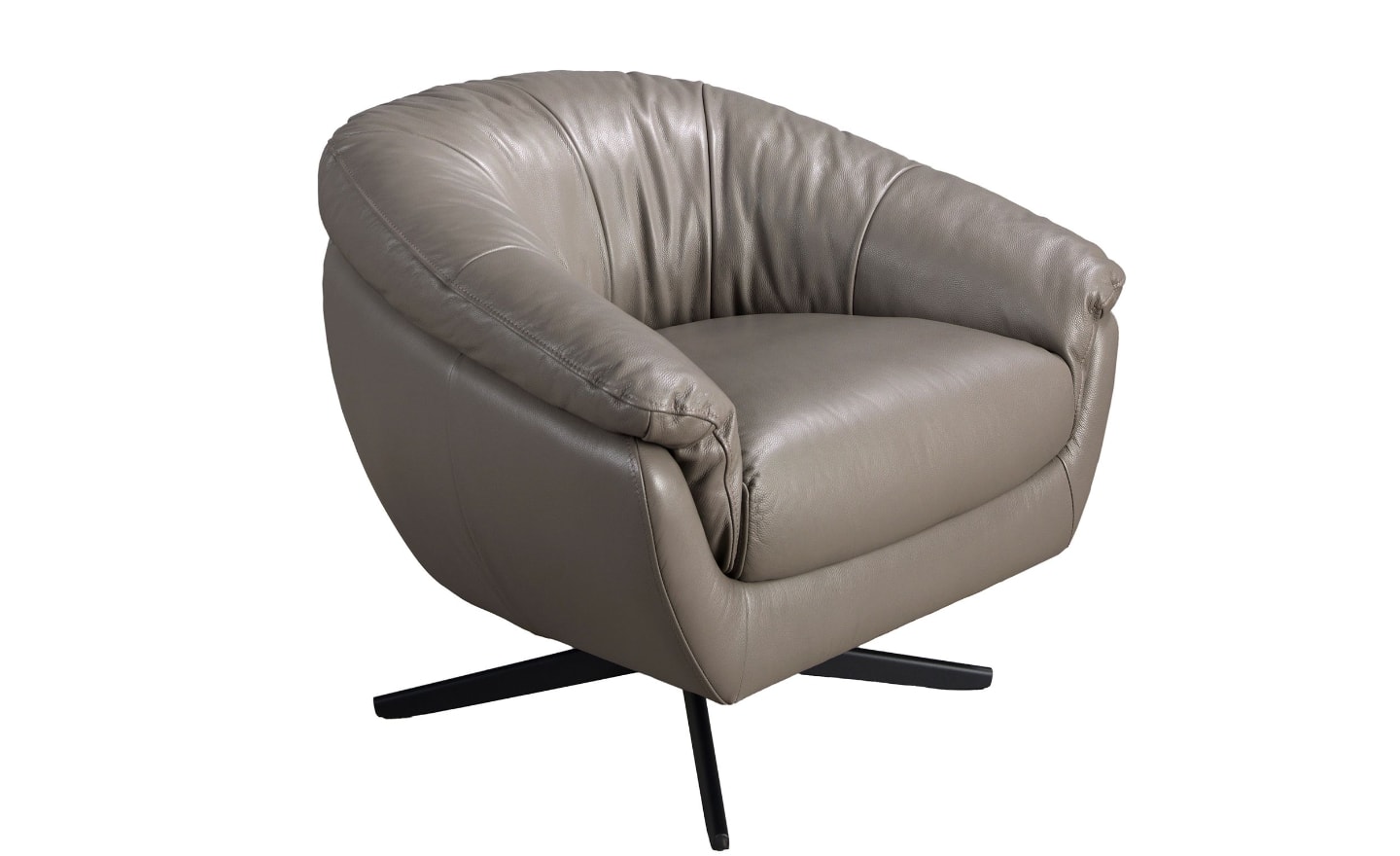 Poltrona Giratória Lunna 5138 em pele cinzenta com base em aço preto | Moveistore