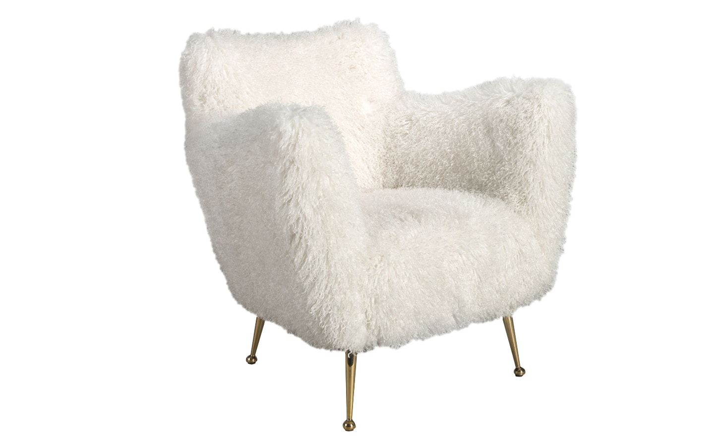 Cadeirão Cloud 5191 com estofos em pelo sintético branco e pés metálicos dourados | Moveistore