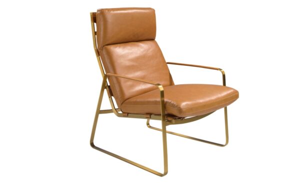 Cadeirão Prague 5170 com estofos em pele de vaca cor de camelo e estrutura metálica dourada | Moveistore