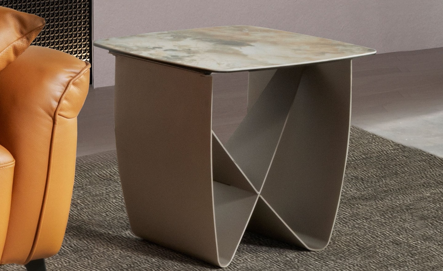 Mesa de Apoio Sorrento 2145 com tampo em mármore porcelânico e pernas em aço taupe | Moveistore