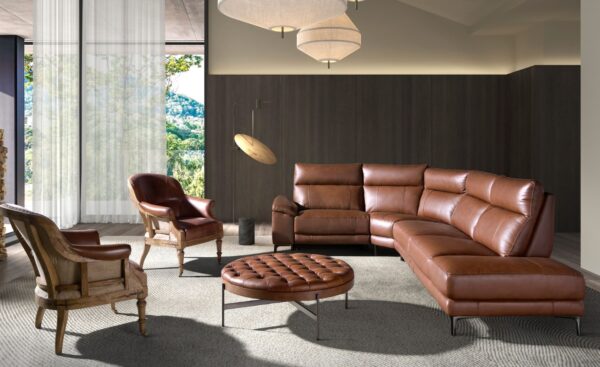 Mesa de Centro Chester 2147 com tampo em pele capitonné e base em nogueira | Moveistore