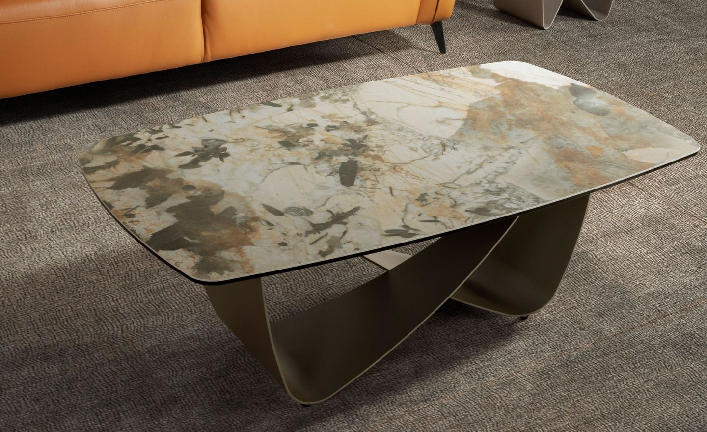 Mesa de Centro Verona 2144 com tampo em mármore porcelânico e pernas metálicas taupe | Moveistore