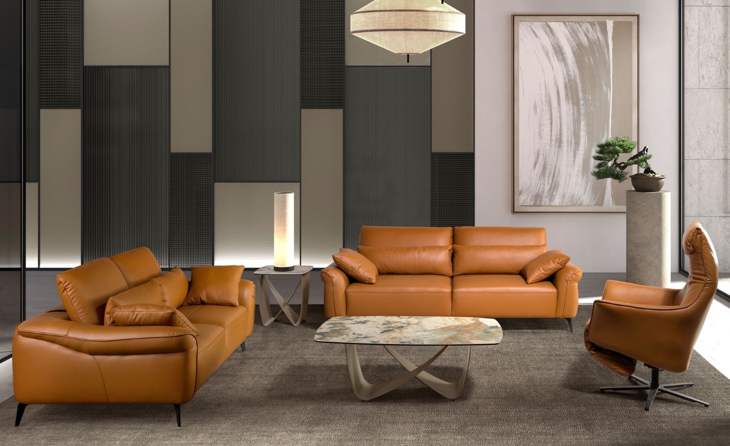 Mesa de Centro Verona 2144 com tampo em mármore porcelânico e pernas metálicas taupe | Moveistore